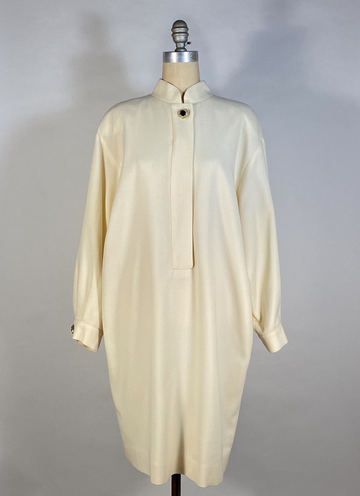 Vintage 1980’s Ivory wool crepe oversize shirt dress by SANDRA OW-WING for NR1