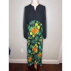 1970s JCPenney Fashions Sheer Black Rainbow Floral Whimsigoth Volup Maxi Dress L