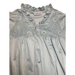 Lorraine Vintage Light Blue Lace Button Front Nightgown Housecoat Short Sleeve