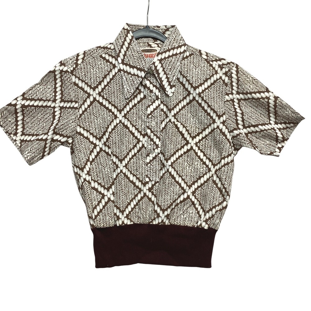 Fruit of the Loom Shaggy Shirt Women M Brown Geometric Knit Banded Waist Vintage