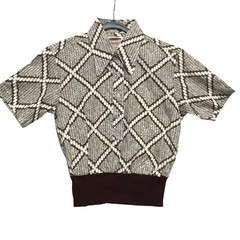 Fruit of the Loom Shaggy Shirt Women M Brown Geometric Knit Banded Waist Vintage