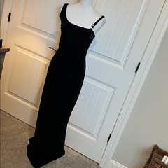 Vintage Y2K 90s Jessica McClintock Black Velvet Dress Gown Rhinestone 7/8 Small