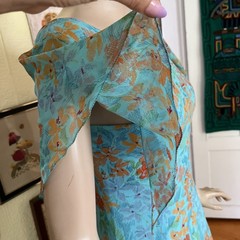 Vintage 70s Stephen Burrows Dress Blue Floral Flowy Fairy Low Back Designer S