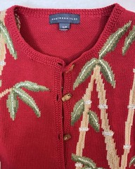 Northern Isles Vintage red Panda Bears Bamboo button front cardigan Knit Sweater