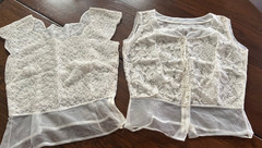 Two Antique Edwardian Victorian Ivory Lace Tulle Blouse Top Wedding NOS