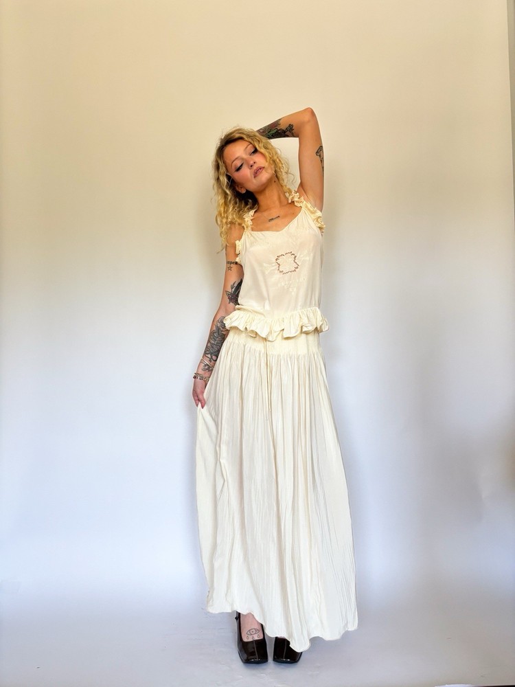 Edwardian Silk Two Piece Matching Set Top Skirt Bridal Outfit Antique VTG