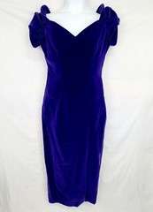 Vtg House Of Bianchi Dress Size 14 Womens Purple Velvet V-Neck Off Shoulder