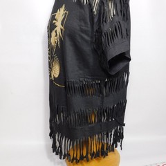 Vintage 1980s Shredded Fringe ST THOMAS 1987 Single Stitch Black T Shirt Size XL