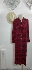 VTG EXPO plaid long dress size 14W buttons red black casual western made USA