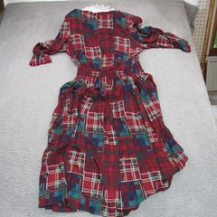 LG Star Vintage Red Patchwork Plaid Lace Collar Midi Dress Womens 14 Rayon 90s