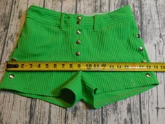 VTG GOGO SHORTS MOD BRIGHT GREEN SNAP FRONT TEXTURED POLY 60’s 70’s WOMENS 9 10