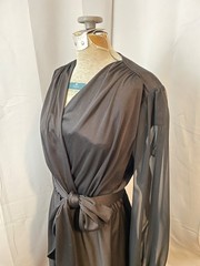 Black Wrap Dress with sheer balloon sleeves Dark Academia 1970s Vintage 16 M L