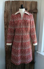 Vintage 70s NPC Fashions Dress 1/2 Half Zip Long Sleeve Mod Boho Womens USA *A