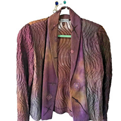 Vtg Marcia Phillips Weavings Art to Wear jacket ombre plum, tan, bronze Sz S-M