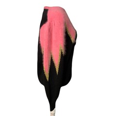 Vintage Y2K 90s-2000s Womens Pink Black Gold Angora Blend Zigzag Sweater Jumper