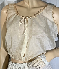 Victorian corset Cover camisole Top sleeveless Cotton lace 1900 Drawstring M
