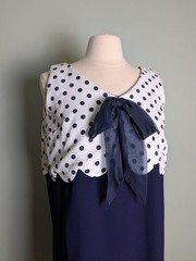 True Vintage 1960s Polka Dot Navy Blue Bow Shift Dress