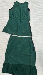 VTG Fiandaca Small 2 Piece Skirt Set Emerald Green 100% Wool Made In USA Rare