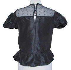 Vintage Peplum Blouse Top Black Pintuck Pleat M Women Swissdot Mesh