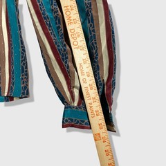 Bethany Striped Blouse Women 3/4 Teal Burgundy Vintage Secretary Pussy Bow