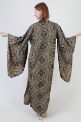Vtg India Batik Kaftan Kimono Angel Sleeves Long Ethnic Medallion Dress Caftan