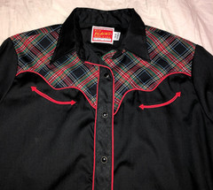 Vintage Ely Plains Womens Black Pearl Snap Western Shirt Sz 15/16 Red Trim Plaid