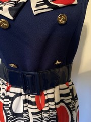 Vtg Mod Geometric Print Maxi Dress Red White & Blue 60s 70s Retro Hostess Op Art