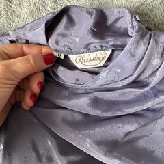 Vintage Alexandria Purple Satin Floral Jacquard Mock Neck Puff Sleeve Blouse 10