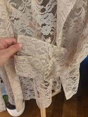 Vintage Y2K bebe Lace Open Front Cardigan Jacket Small Cream Notch Collar USA