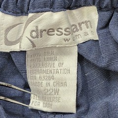 Vintage Dressbarn Pants Womens 22W Blue Silk Linen Blend Crop Capri Embroidered