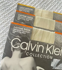 New Vtg 90s Calvin Klein Collection Ivory Pantyhose Sz C Hosiery Sheer to Waist