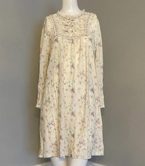 Vintage Miss Elaine Short Floral Nightgown Cotton Lace Long Sleeve Nightie Sz M