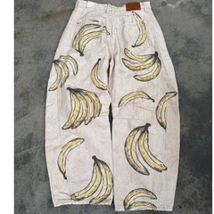 We The Free People Printed Go Bananas Good Luck Barrel Jeans NWT Size 30
