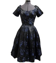 Gorgeous 1950s Vintage Suzy Perette Fit And Flare Black And Blue Party Dress