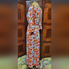 Woman’s Vintage Vassarette Long Sleeve Floral Maxi Dress Red, Purple, and Green
