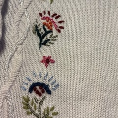 Vintage Haband Cardigan Sweater Large , Embroidered Flowers, 55 Ramie 45 Cotton