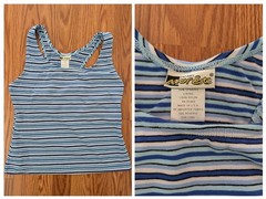 Vintage Jacques Moret workout striped tank top shelf bra 90s blue USA racerback