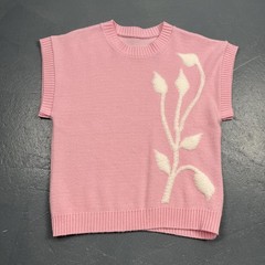 Vintage 90s Pink Floral Sweater Vest Medium 100% Acrylic USA Made Spring Preppy