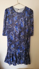 Vintage Risa Ann NY Blue Paisley Pleated Party Dress 14.5 Key Hole Back 80s 90s
