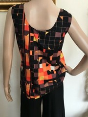 60’s Vintage Black Psychedelic Orange Yellow Block Mod Sleeveless Top