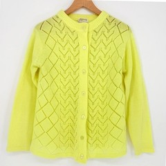 Vintage Risa Yellow Pointelle Cardigan Sweater Womens Small 60s 70s Grannycore
