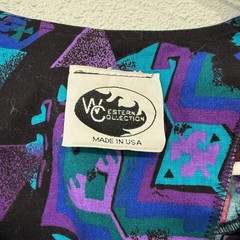Western Collection Vintage 80s Abstract Geometric Print Blouse Black Purple USA