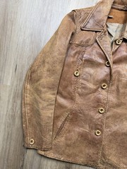 30s VINTAGE Brown Leather Belt Back Jacket Distressed Worn In Size XS/S Womens