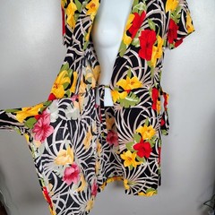 Vintage Tropical Floral Wrap Dress 8 beach cover tropical 90s tiki USA retro