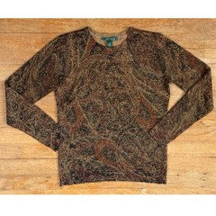 Vintage Silk & Cashmere Sweater Top Size Small Metallic Paisley Ralph Lauren