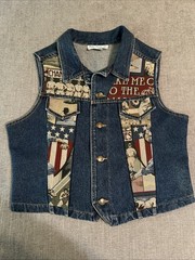 Vintage Denim Vest Women’s XL Handmade In USA Baseball Themed Single Stitch 80’s