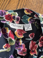Vintage Rayon Two Piece Set Skirt 22W Jacket 20W Floral Black 90s Silvercord