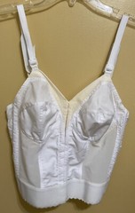Vtg Exquisite Form Ful-ly White w/ White Trim Corset Bustier Bra Front Close 36B