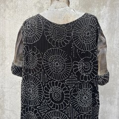 Antique 1920s Completely Beaded Flower Gown Silver Lamé Full Length Dress VTG