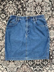 VINTAGE 1990s Y2K LizWear Denim Jean Mini Skirt SIZE 10 Mom Retro Cotton Pockets